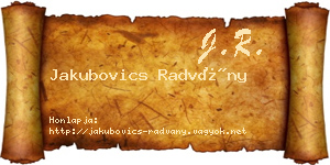 Jakubovics Radvány névjegykártya